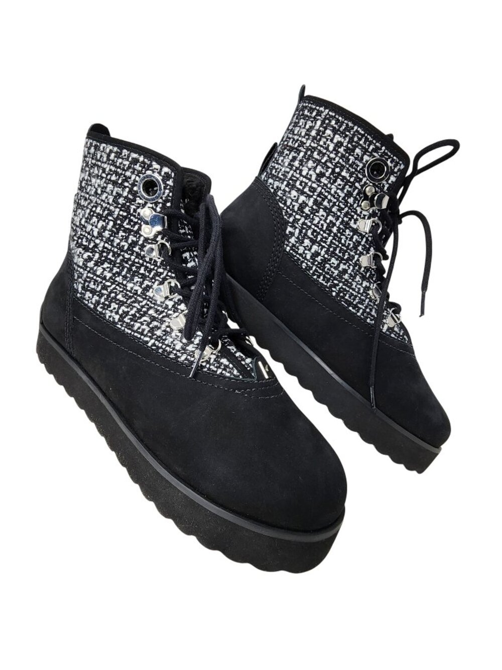 Larroude Vail Boot In Black Tweed and Suede, Women's 9.5